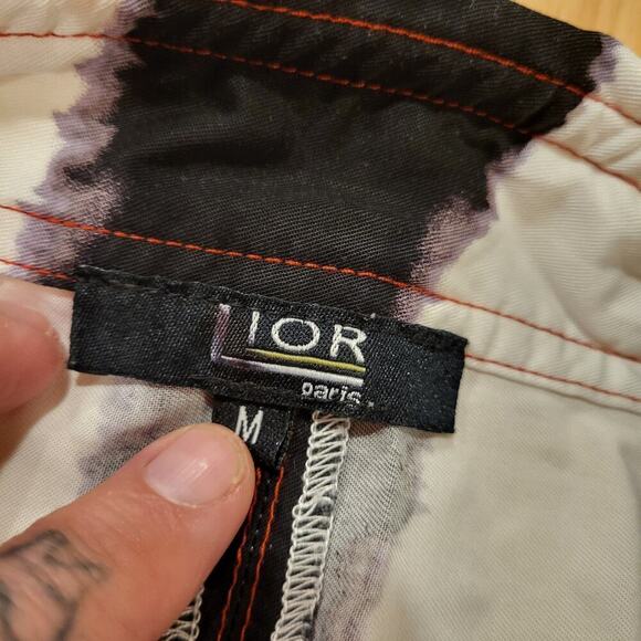 Black & White Striped Button Down Collared Shirt Beetlejuice Med 21" P2P - Picture 8 of 12